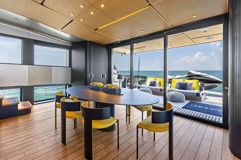 Slide: The Image of Luxurious interior of 2023 Wally WHY 150 yacht with ocean view and modern decor. - 55