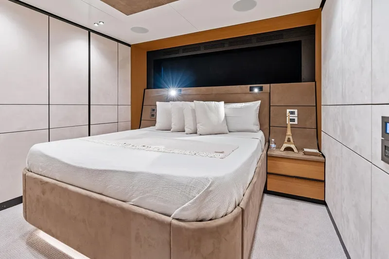 Slide: The Image of Luxurious bedroom interior on 2023 Wally WHY 150 yacht, featuring modern design and elegant decor. - 67