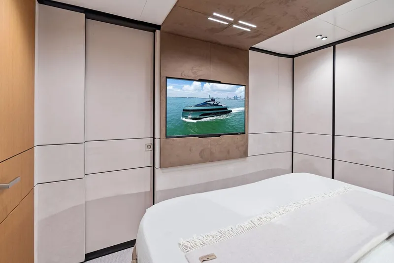 Slide: The Image of Luxurious interior of 2023 Wally WHY 150 yacht with modern design and wall-mounted TV. - 68