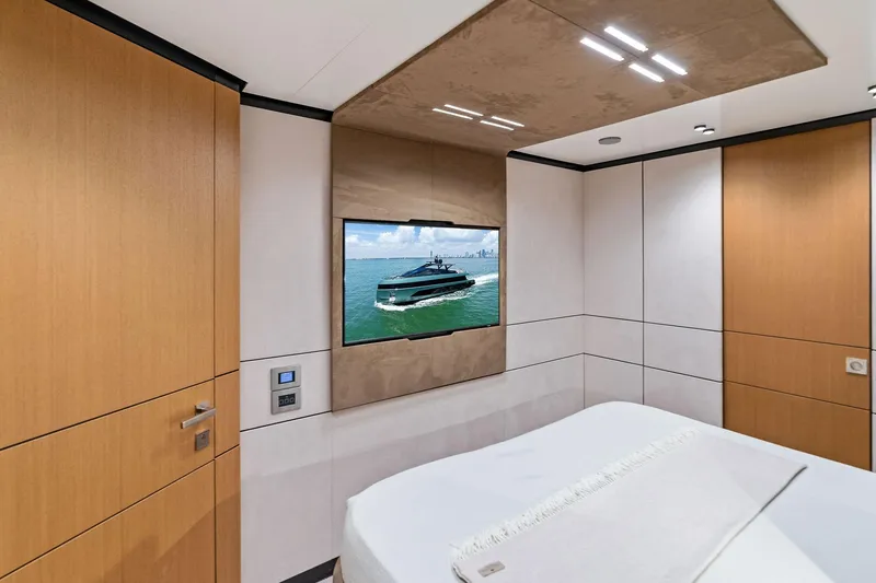 Slide: The Image of Luxurious interior of 2023 Wally WHY 150 yacht with modern design and wall-mounted TV. - 75