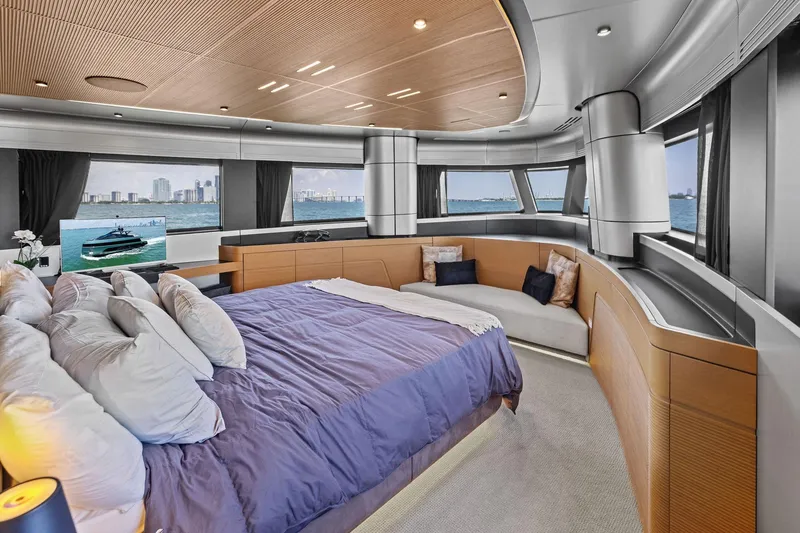 Slide: The Image of Luxurious bedroom interior of 2023 Wally WHY 150 yacht with ocean view. - 92