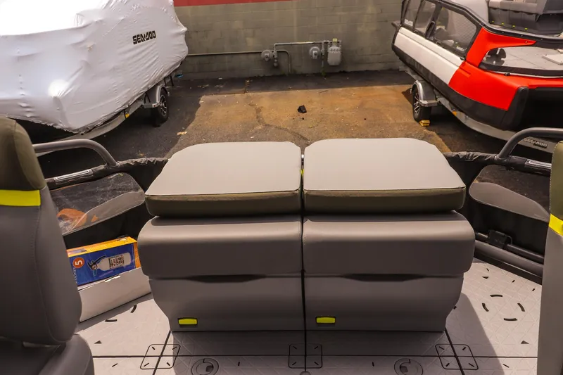 Slide: The Image of 2025 Sea-Doo Switch Fish 18-230 HP interior seating, showcasing versatile and comfortable design. - 14