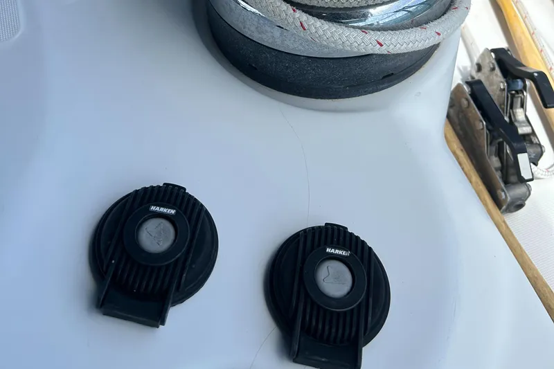 Slide: The Image of Deck equipment on a 2007 Beneteau Cyclades 50.3 sailboat, featuring Harken components. - 29