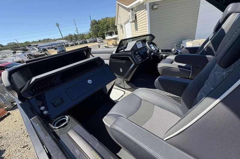 Slide: The Image of Interior of 2026 Viaggio Diamante UWA boat with modern seating and dashboard. - 9