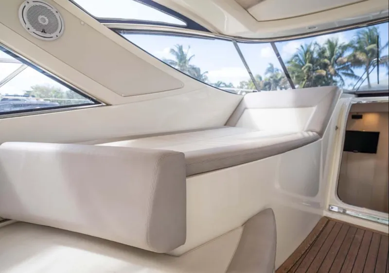 Slide: The Image of Luxurious interior of 2011 Azimut Atlantis 40 yacht with plush seating and scenic windows. - 29