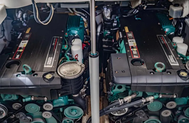 Slide: The Image of Engine room of a 2011 Azimut Atlantis 40 yacht with dual Volvo Penta engines. - 32