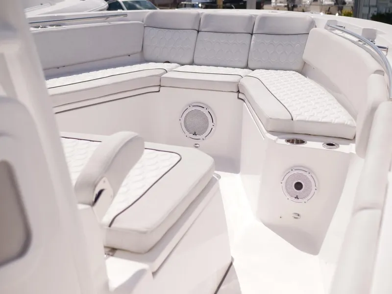 Slide: The Image of Luxurious seating area on a 2021 Sea Fox 328 Commander boat. - 5