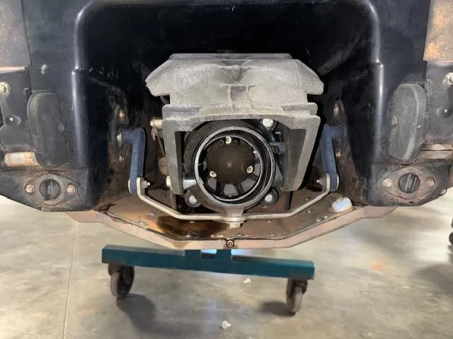 Slide: The Image of 2008 Sea-Doo GTX 155 jet ski engine compartment on a stand. - 12