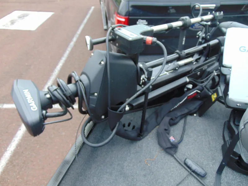 Slide: The Image of 2024 Crestliner 1700 Storm boat with Garmin trolling motor on deck. - 6