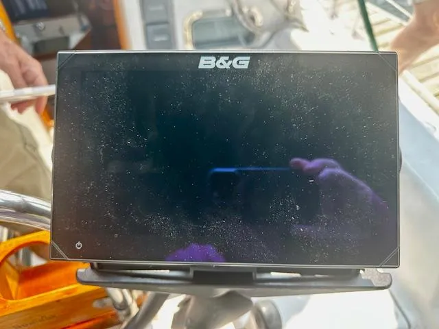 Slide: The Image of B&G marine display on a 1998 Freedom 35 sailboat cockpit. - 11