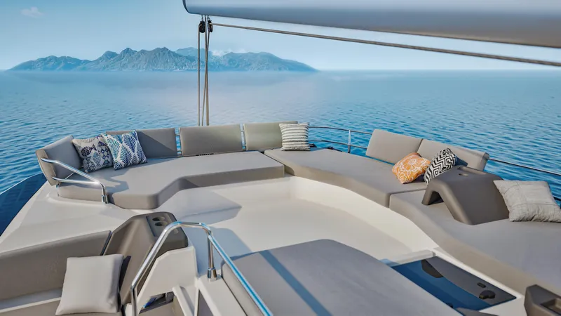 Slide: The Image of Couple relaxing on a 2026 Fountaine Pajot 44 yacht, enjoying a sunny day. - 26