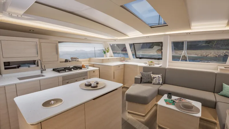 Slide: The Image of Couple relaxing on a 2026 Fountaine Pajot 44 yacht, enjoying the ocean view. - 16