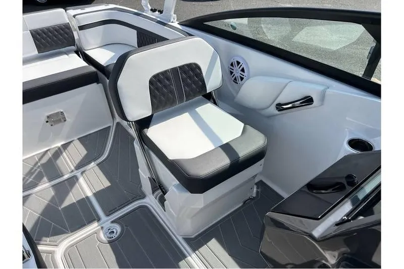Slide: The Image of 2026 Monterey M-45 boat interior with sleek seating and modern design. - 8