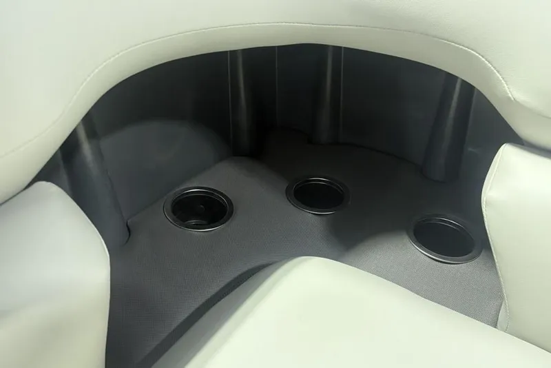Slide: The Image of Interior seating with cup holders on 2026 Sun Tracker Fishin' Barge 20 DLX. - 26