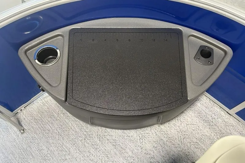 Slide: The Image of 2026 Sun Tracker Fishin' Barge 20 DLX console with cup holder and ruler. - 6