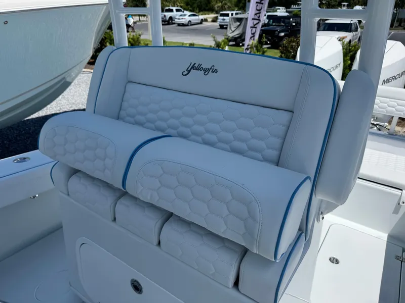 Slide: The Image of Yellowfin 26 Hybrid 2026 boat logo on deck, showcasing sleek design. - 21