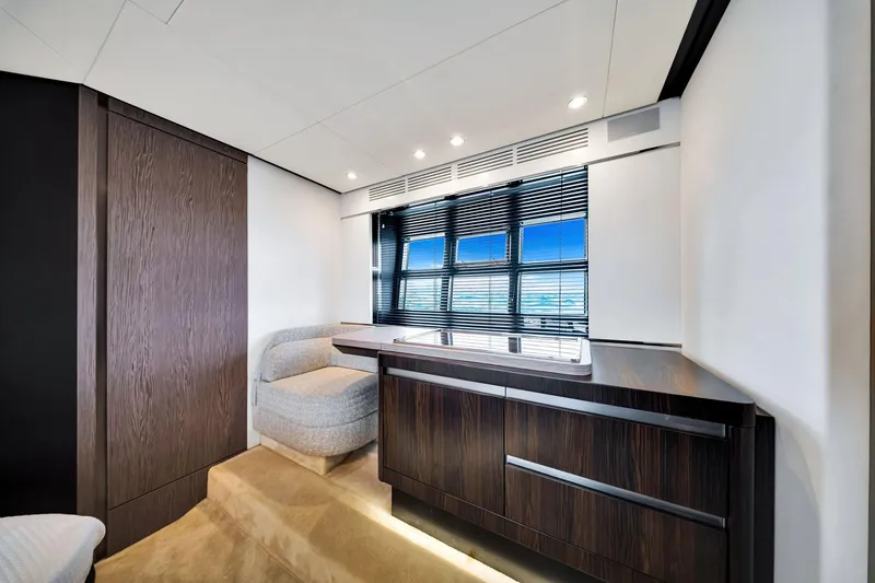 Slide: The Image of Luxurious interior of 2021 Azimut S6 yacht with modern furnishings and large window. - 26