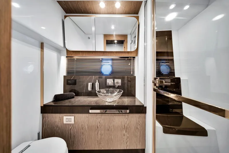 Slide: The Image of Luxurious bathroom interior of 2021 Azimut S6 yacht with modern fixtures and elegant design. - 28