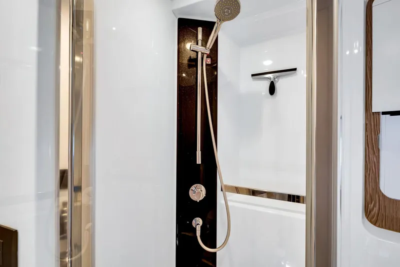 Slide: The Image of Luxurious shower in 2021 Azimut S6 yacht, featuring modern fixtures and sleek design. - 37