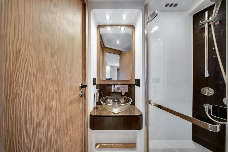Slide: The Image of Luxurious bathroom interior of 2021 Azimut S6 yacht with modern fixtures and elegant design. - 38