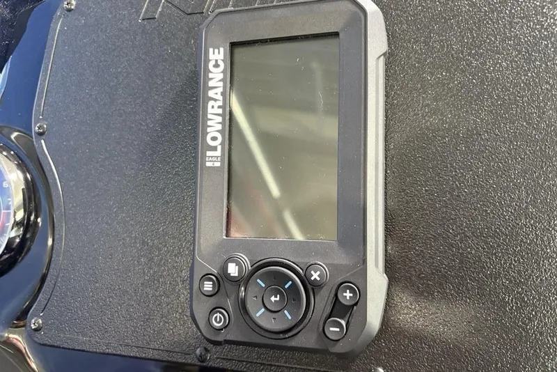 Slide: The Image of Lowrance Eagle fishfinder on Nitro Z17 boat dashboard, 2026 model. - 17