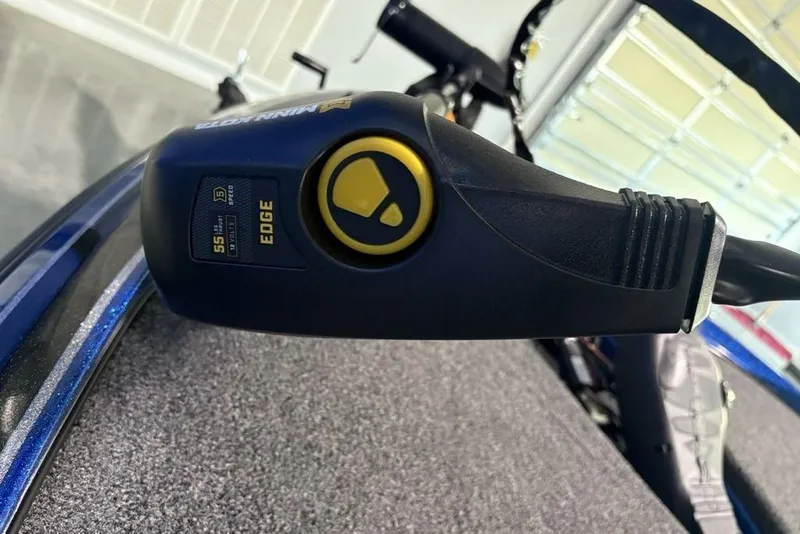 Slide: The Image of Close-up of a Minn Kota Edge trolling motor on a 2026 Nitro Z17 boat. - 23