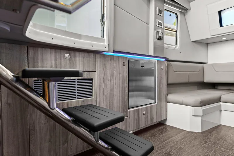 Slide: The Image of 2023 Formula 380 Super Sport Crossover OB interior with modern seating and sleek design. - 25