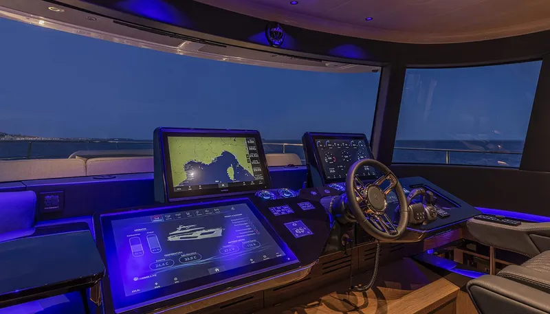 Slide: The Image of Luxurious helm of 2026 Absolute NAVETTA 75 yacht with advanced navigation displays. - 27