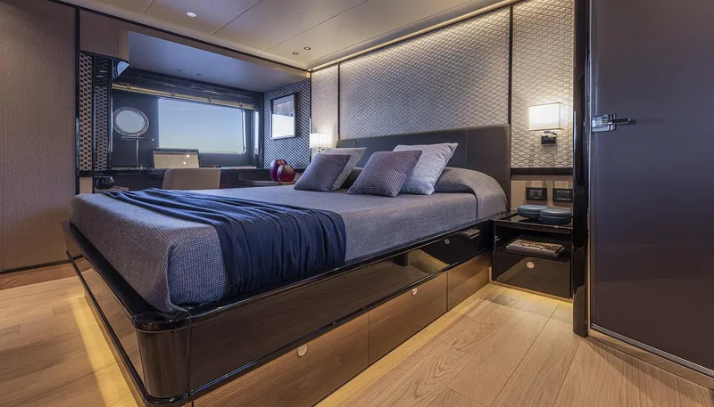 Slide: The Image of Luxurious bedroom interior of 2026 Absolute NAVETTA 75 yacht, featuring modern design and elegant furnishings. - 29