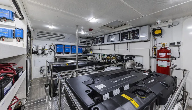 Slide: The Image of Engine room of 2026 Absolute NAVETTA 75 yacht, featuring Volvo Penta engines and advanced equipment. - 42