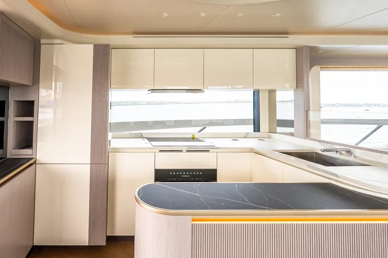 Slide: The Image of Luxurious kitchen interior of 2026 Absolute NAVETTA 70 yacht with modern design. - 32
