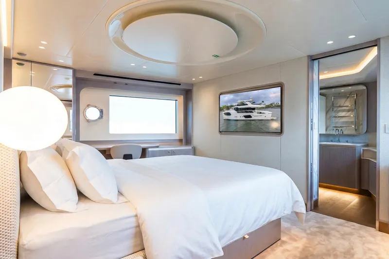 Slide: The Image of Luxurious bedroom interior of 2026 Absolute NAVETTA 70 yacht with modern design and elegant furnishings. - 49