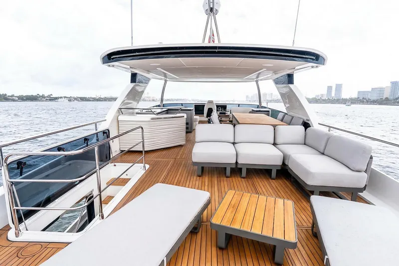 Slide: The Image of Luxurious deck of 2026 Absolute NAVETTA 70 yacht with modern seating and ocean view. - 18