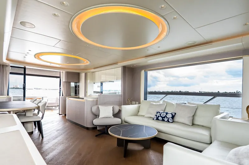 Slide: The Image of Luxurious interior of Absolute NAVETTA 70 yacht, featuring elegant seating and modern decor, 2026 model. - 39