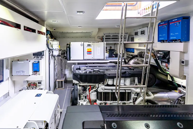 Slide: The Image of Engine room of Absolute NAVETTA 70 yacht, featuring Volvo Penta IPS1350 engine. - 83