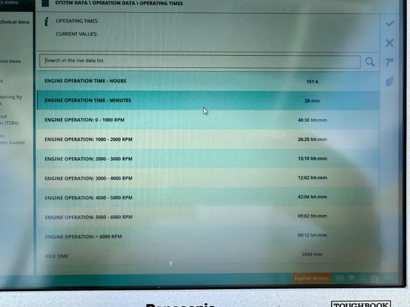Slide: The Image of Engine operation data display on Panasonic Toughbook screen for Key Largo 2100 WI CC, 2016. - 35