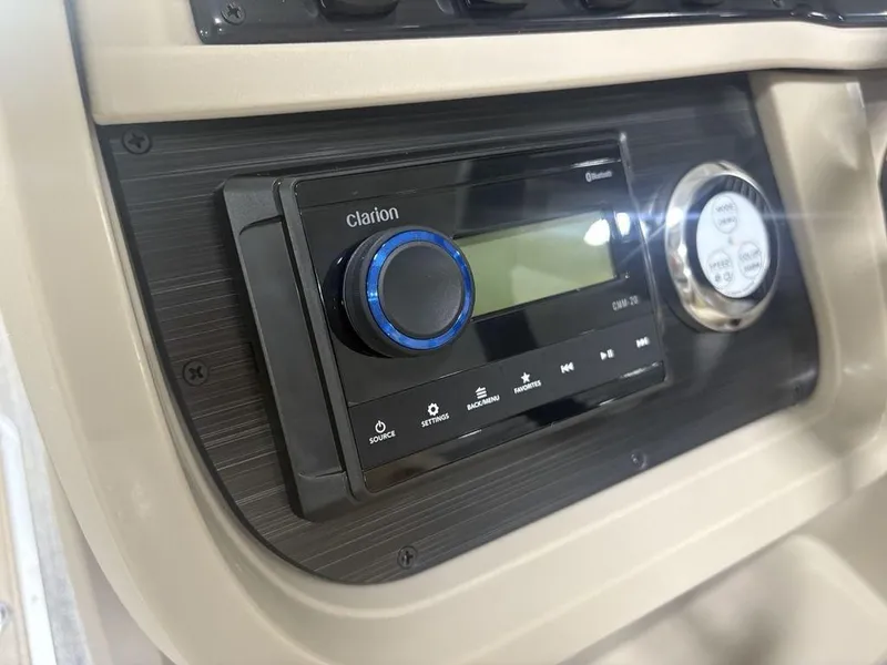 Slide: The Image of Clarion audio system in 2025 Godfrey Sweetwater 2286 SFLC boat dashboard. - 20