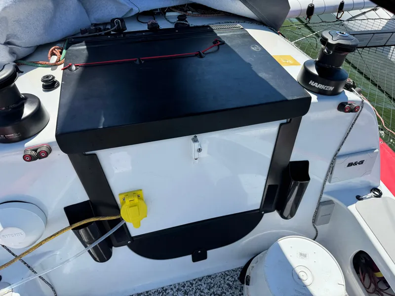 Slide: The Image of 2015 Marstrom Seacart 30 sailboat deck with winches and equipment. - 6