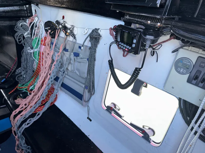 Slide: The Image of Interior of a 2015 Marstrom Seacart 30 sailboat with ropes and navigation equipment. - 8