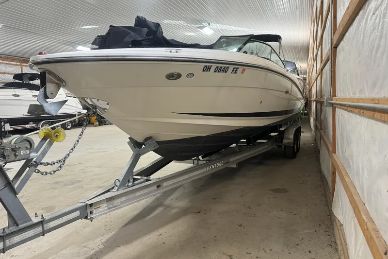 Slide: The Image of 2007 Sea Ray 270 SLX boat on trailer in storage facility. - 39