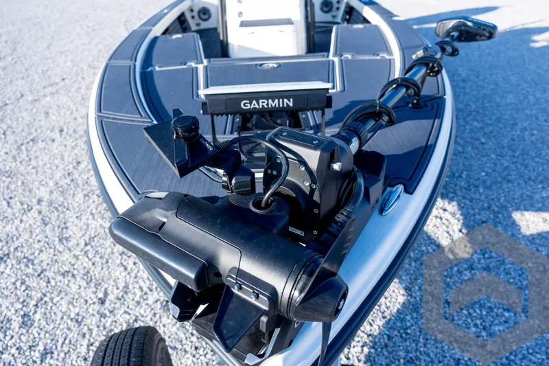 Slide: The Image of 2026 Pathfinder 2300 HPS boat with Garmin equipment on deck, close-up view. - 43