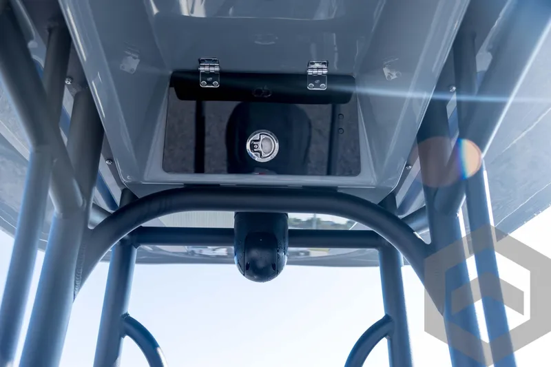 Slide: The Image of 2026 Pathfinder 2300 HPS boat interior view with sunlight and structural details. - 94