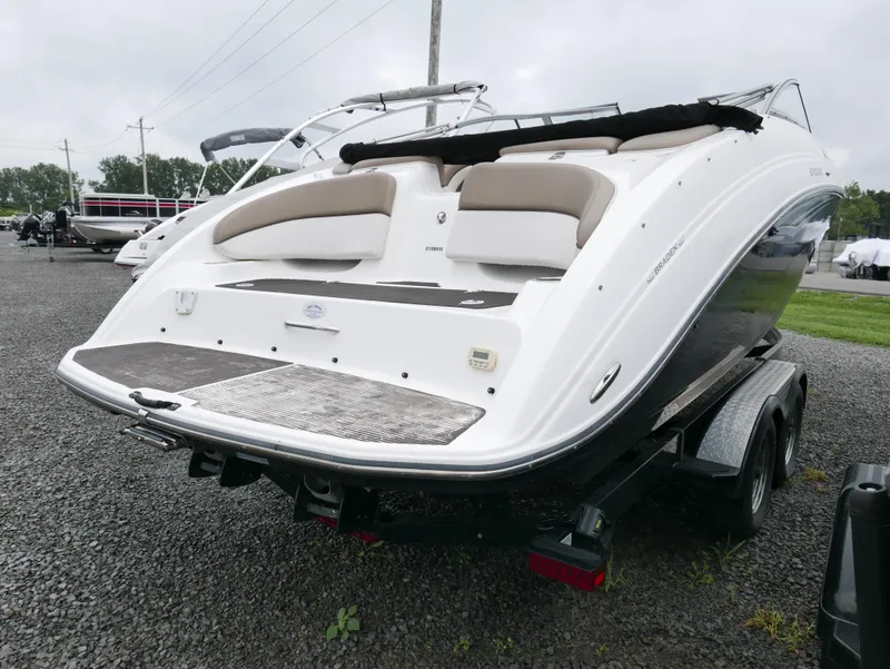 Slide: The Image of 2011 Yamaha SX240 boat on trailer, rear view. - 4