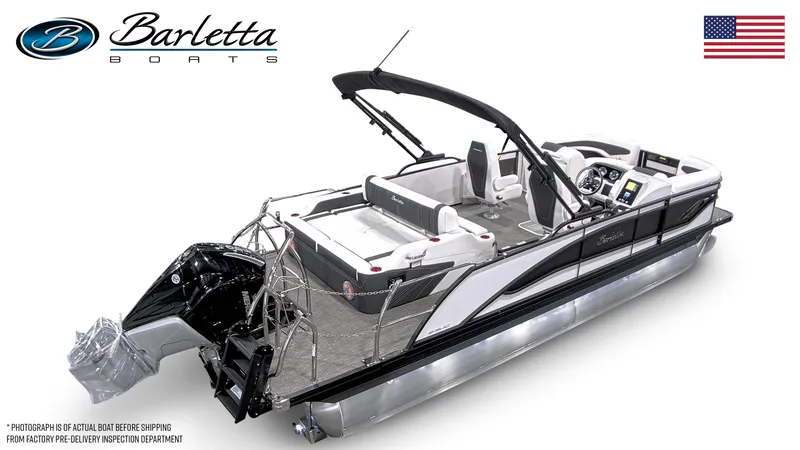 Slide: The Image of 2026 Barletta Corsa 23UC pontoon boat with sleek design and modern features. - 3