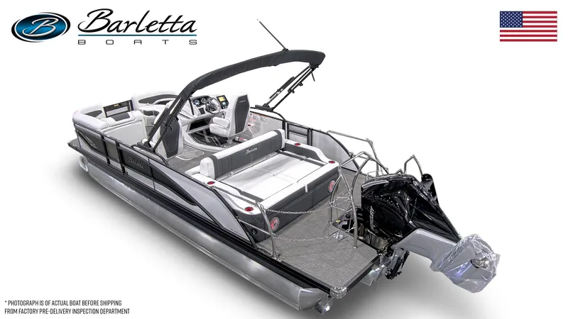 Slide: The Image of 2026 Barletta Corsa 23UC pontoon boat with sleek design and modern features. - 4