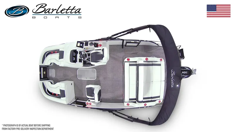 Slide: The Image of Top view of 2026 Barletta Corsa 23UC boat with seating and steering console. - 7