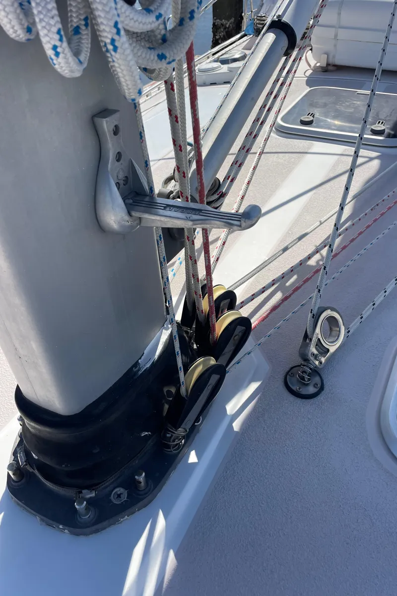 Slide: The Image of Close-up of 1998 Catalina 400 sailboat rigging and deck hardware. - 40
