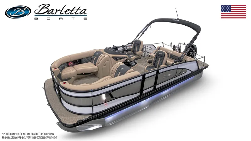 Slide: The Image of 2026 Barletta Lusso 23UC pontoon boat with luxurious seating and sleek design. - 1