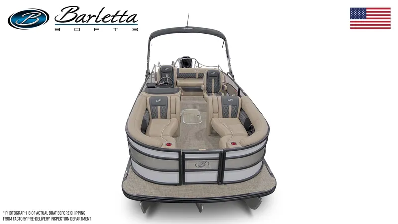 Slide: The Image of 2026 Barletta Lusso 23UC pontoon boat with luxurious seating and sleek design. - 4