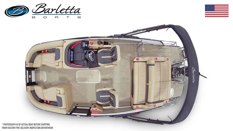 Slide: The Image of Top view of 2026 Barletta Lusso 23UC pontoon boat with seating and helm. - 6